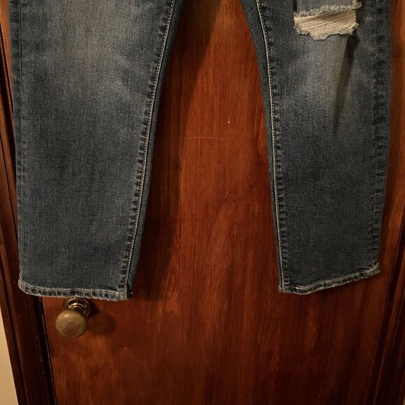 Levi's Jeans Wedgie Straight Women’s 29 Distressed Dark Blue Denim Button Fly - Picture 6 of 10